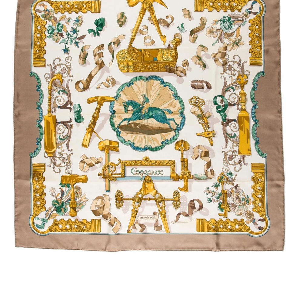 Authentic Hermes silk scarf. Original box included. Details listed in photo.